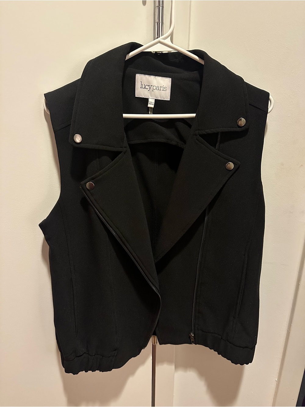 Lucy Paris Black Sleeveless Moto Vest with Snap Collar